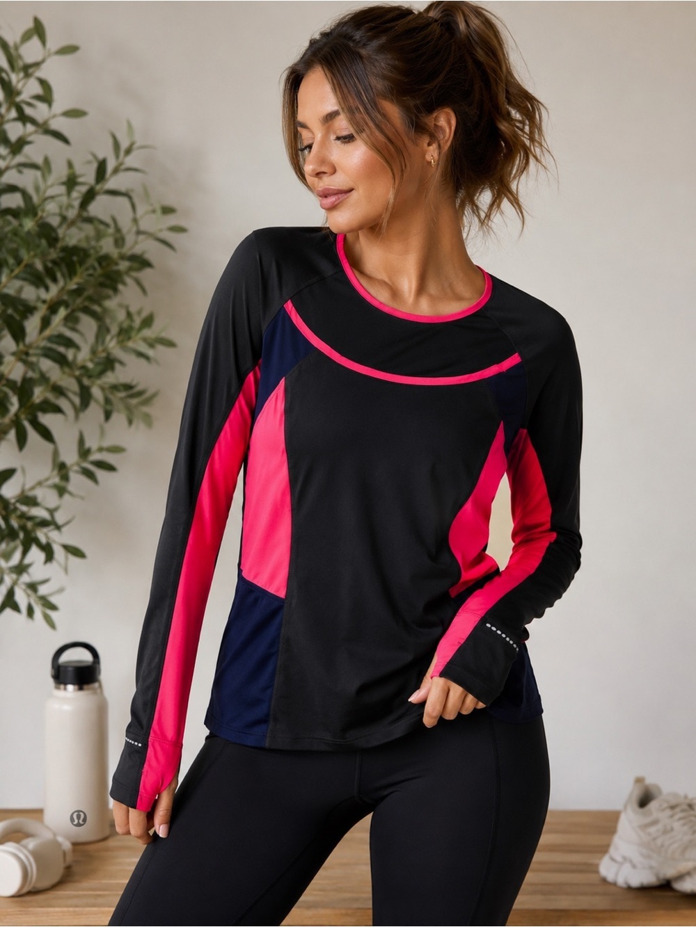 Lululemon Like New Black Pink Navy Long Sleeve Running Top Size 8